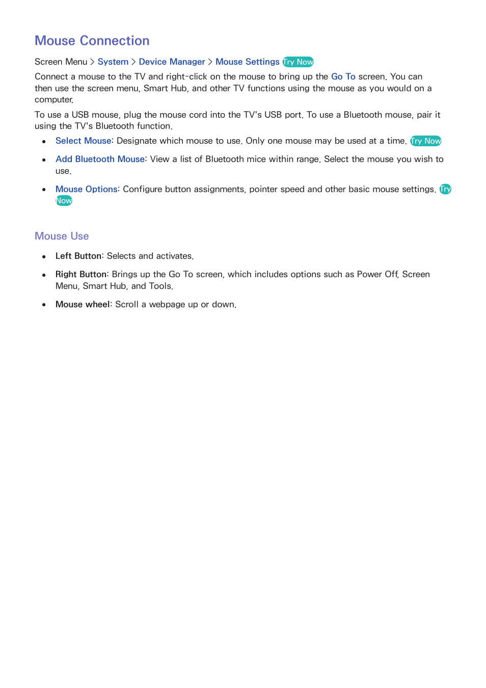 79 mouse connection, Mouse use, Mouse connection | Samsung UN85S9VFXZA User Manual | Page 86 / 193
