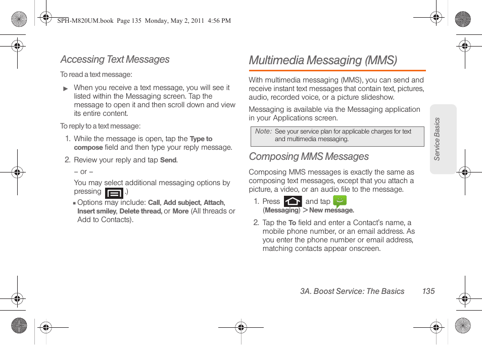 Accessing text messages, Multimedia messaging (mms), Composing mms messages | Samsung SPH-M820ZKABST User Manual | Page 149 / 225