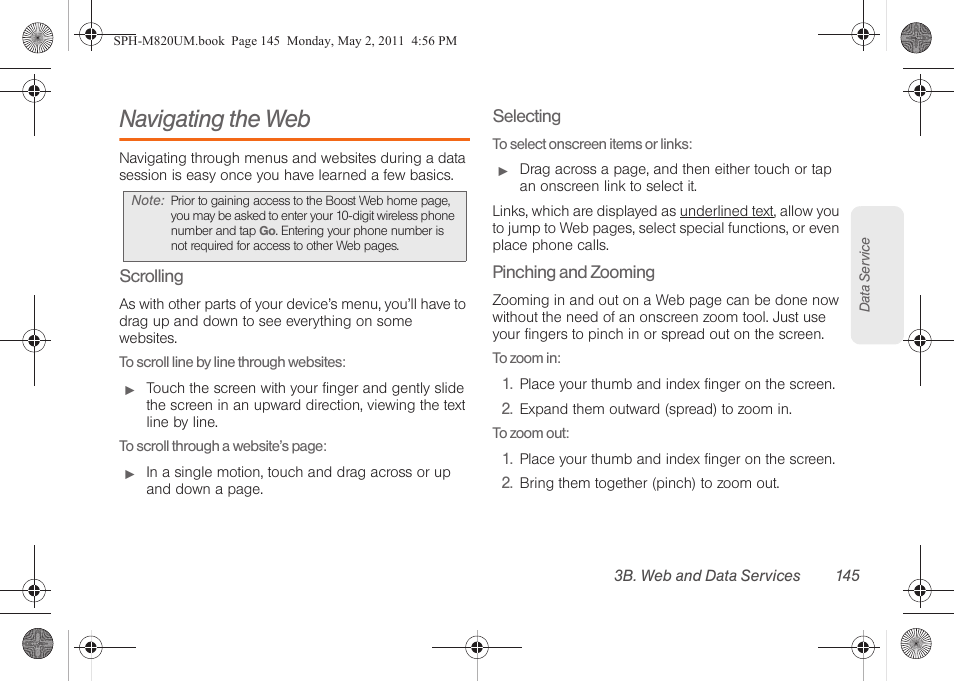 Navigating the web | Samsung SPH-M820ZKABST User Manual | Page 159 / 225