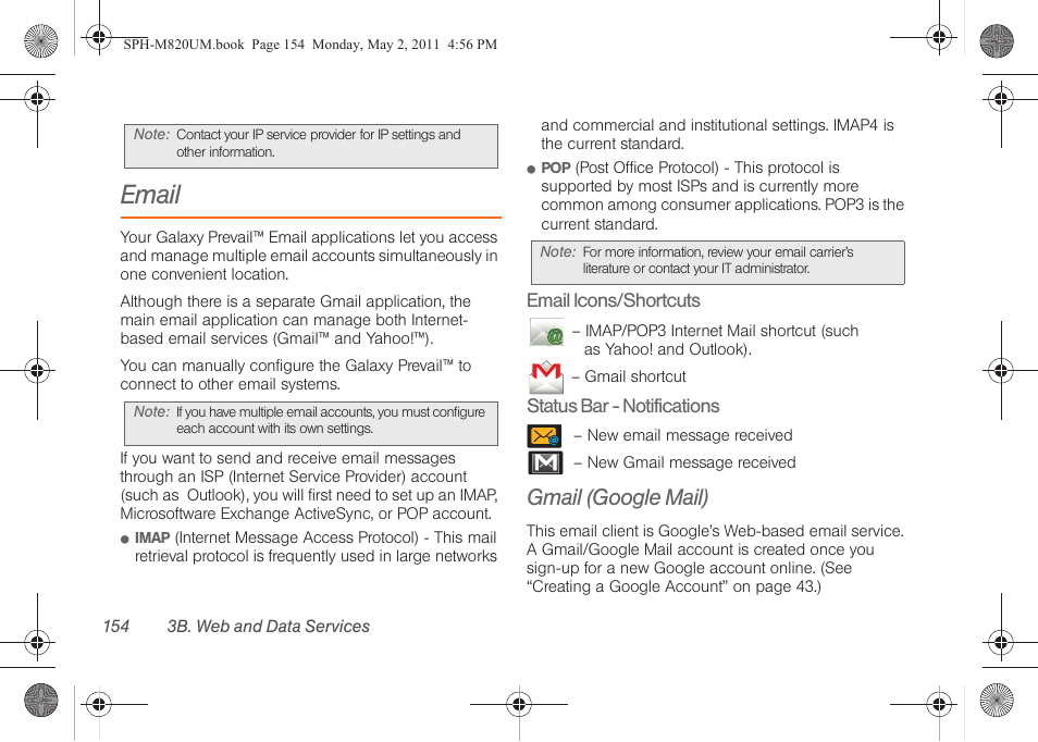 Email, Gmail (google mail) | Samsung SPH-M820ZKABST User Manual | Page 168 / 225