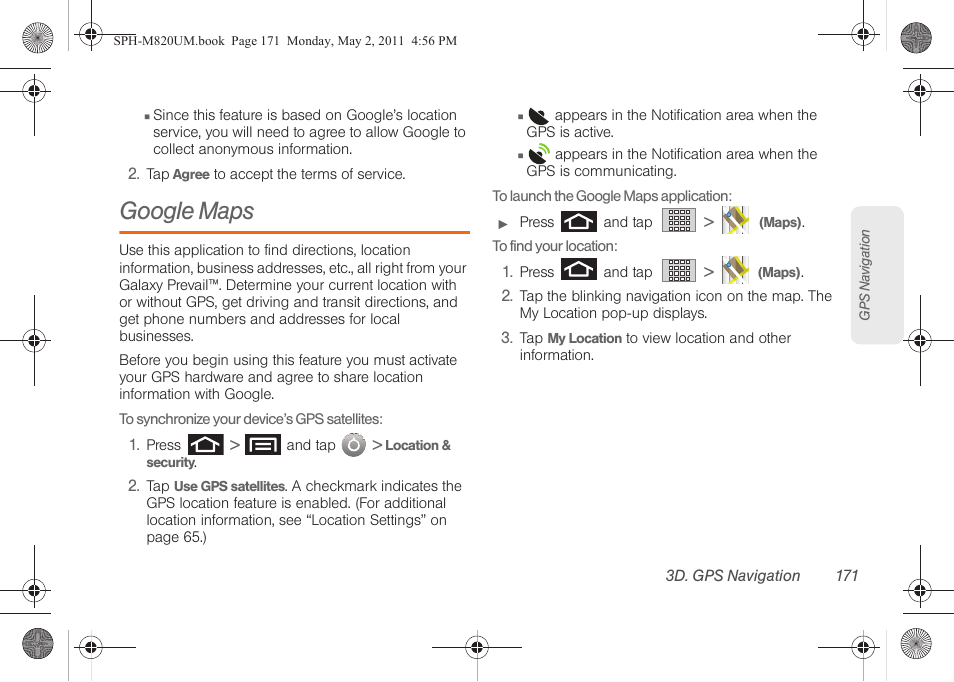 Google maps | Samsung SPH-M820ZKABST User Manual | Page 185 / 225