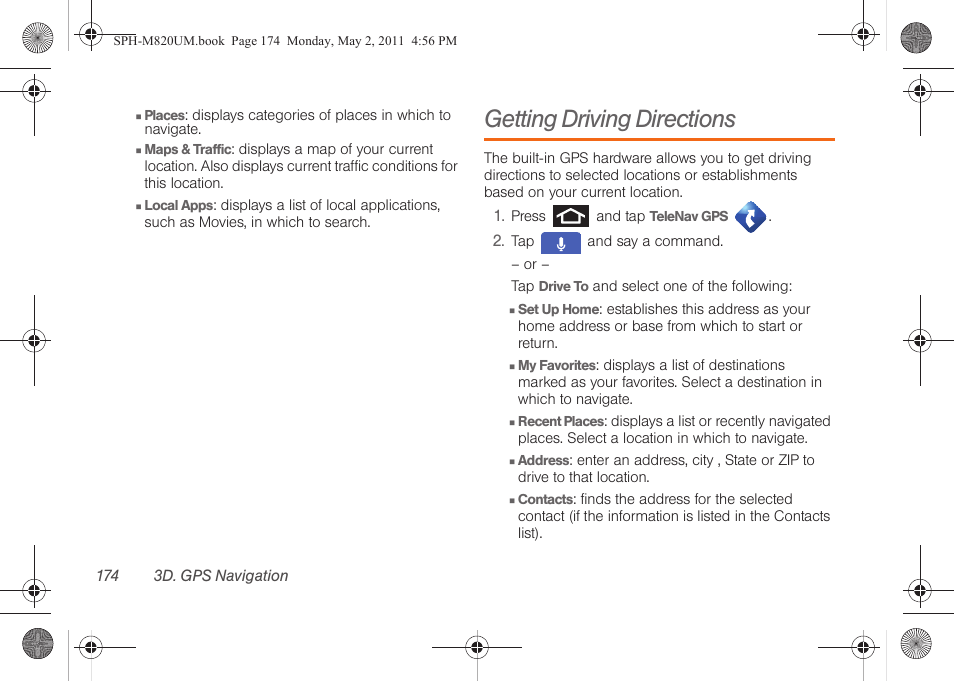 Getting driving directions | Samsung SPH-M820ZKABST User Manual | Page 188 / 225