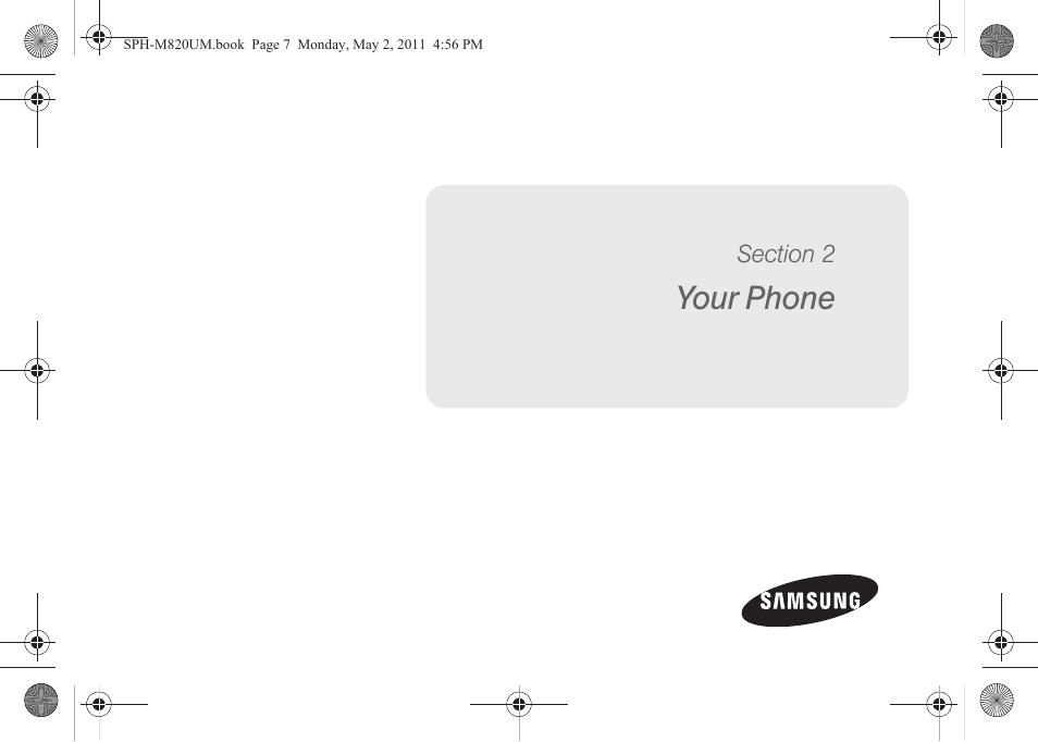 Your phone, Section 2: your phone | Samsung SPH-M820ZKABST User Manual | Page 21 / 225