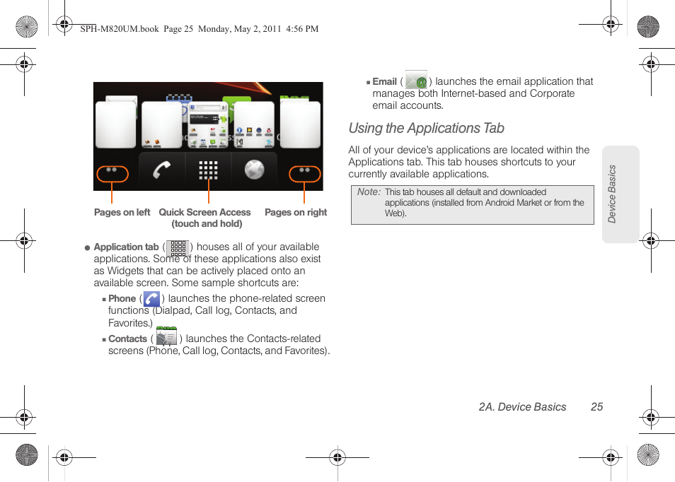Using the applications tab | Samsung SPH-M820ZKABST User Manual | Page 39 / 225