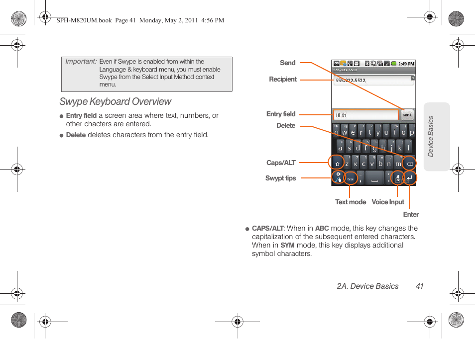 Swype keyboard overview | Samsung SPH-M820ZKABST User Manual | Page 55 / 225