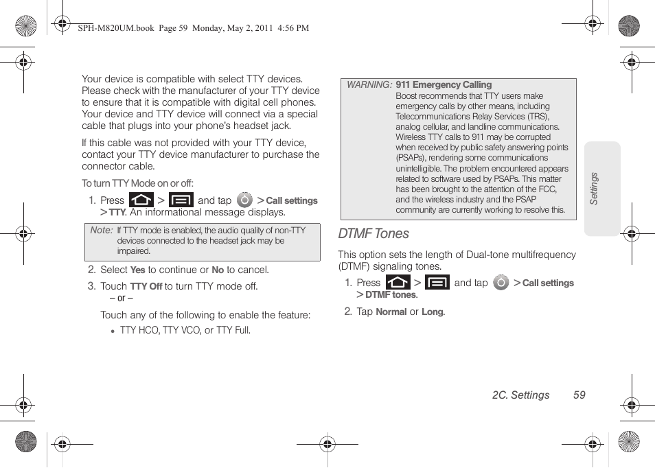 Dtmf tones | Samsung SPH-M820ZKABST User Manual | Page 73 / 225