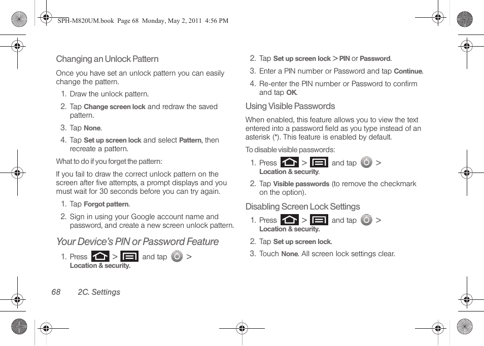 Your device’s pin or password feature | Samsung SPH-M820ZKABST User Manual | Page 82 / 225