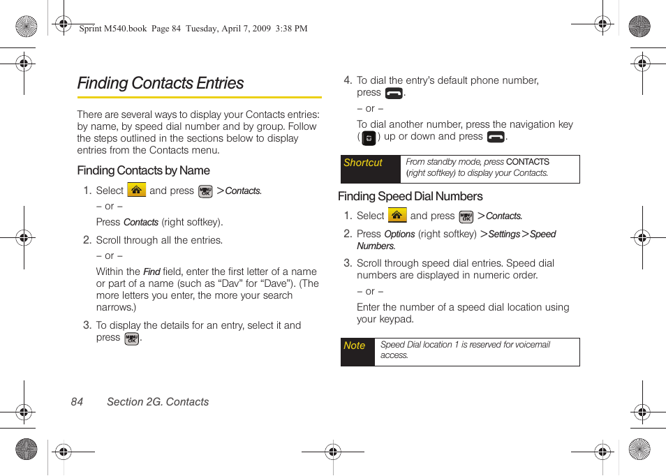 Finding contacts entries | Samsung SPH-M540ZPASPR User Manual | Page 100 / 231