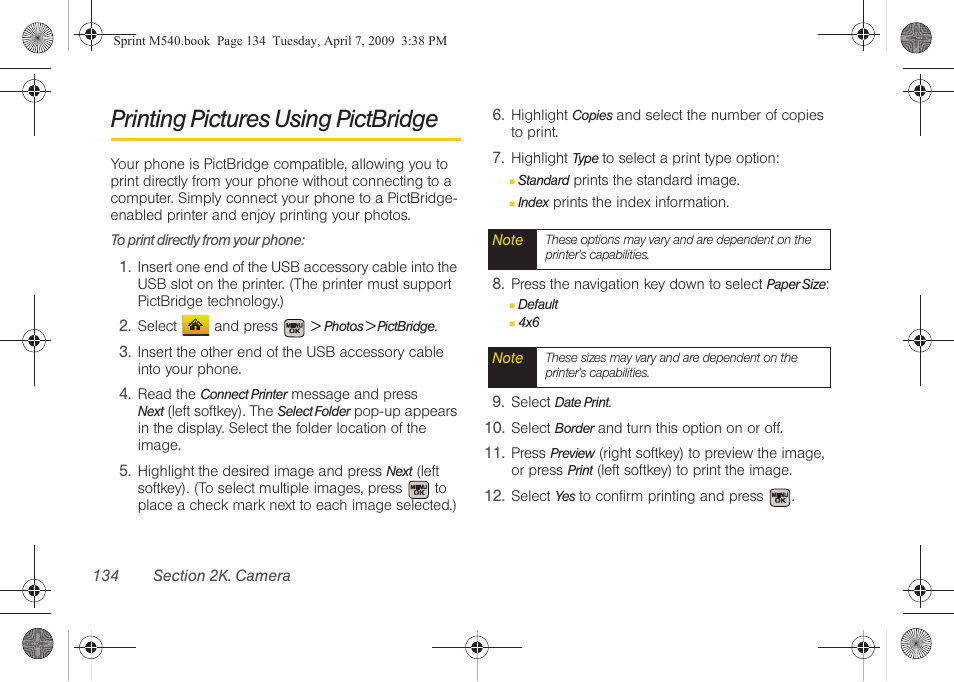 Printing pictures using pictbridge | Samsung SPH-M540ZPASPR User Manual | Page 150 / 231