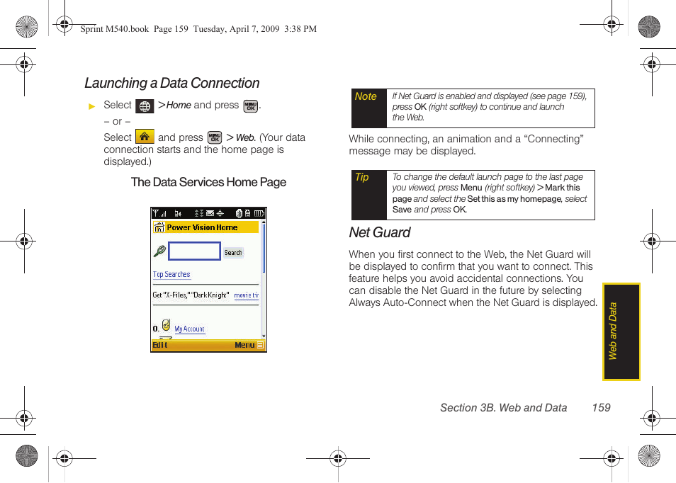 Launching a data connection, Net guard | Samsung SPH-M540ZPASPR User Manual | Page 175 / 231