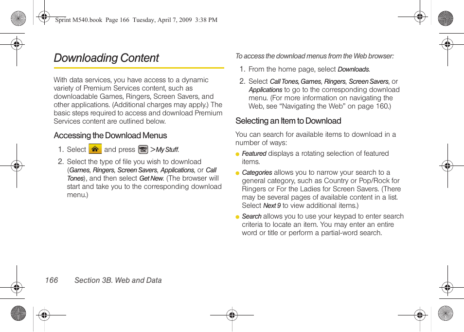 Downloading content | Samsung SPH-M540ZPASPR User Manual | Page 182 / 231