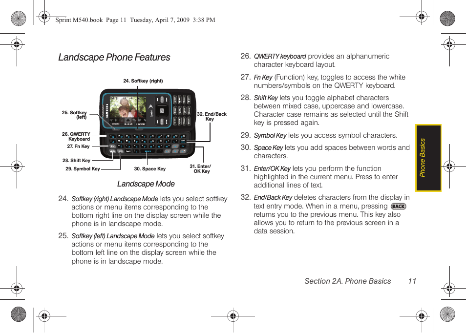 Landscape phone features | Samsung SPH-M540ZPASPR User Manual | Page 27 / 231