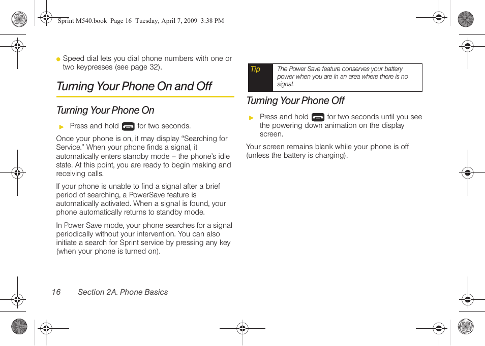 Turning your phone on and off, Turning your phone on, Turning your phone off | Samsung SPH-M540ZPASPR User Manual | Page 32 / 231