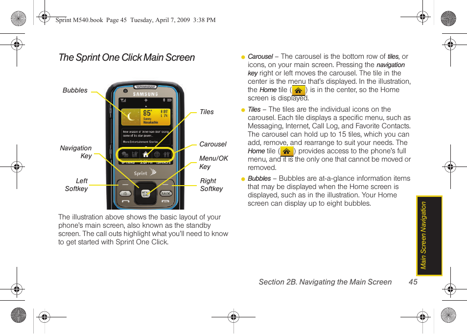 The sprint one click main screen | Samsung SPH-M540ZPASPR User Manual | Page 61 / 231