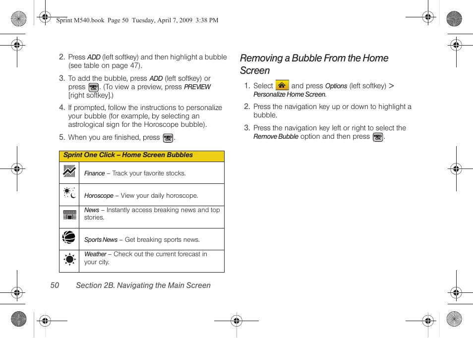 Removing a bubble from the home screen | Samsung SPH-M540ZPASPR User Manual | Page 66 / 231