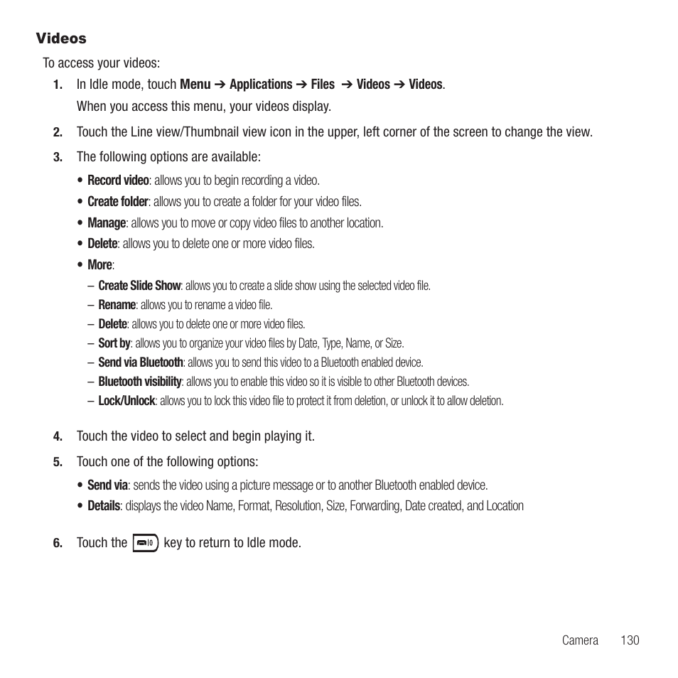 Videos | Samsung SGH-T929ZKDTMB User Manual | Page 133 / 200