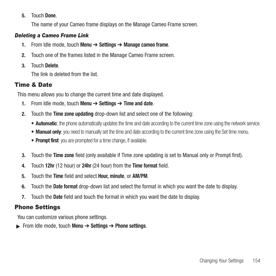 Time & date, Phone settings, Time & date phone settings | Samsung SGH-T929ZKDTMB User Manual | Page 157 / 200