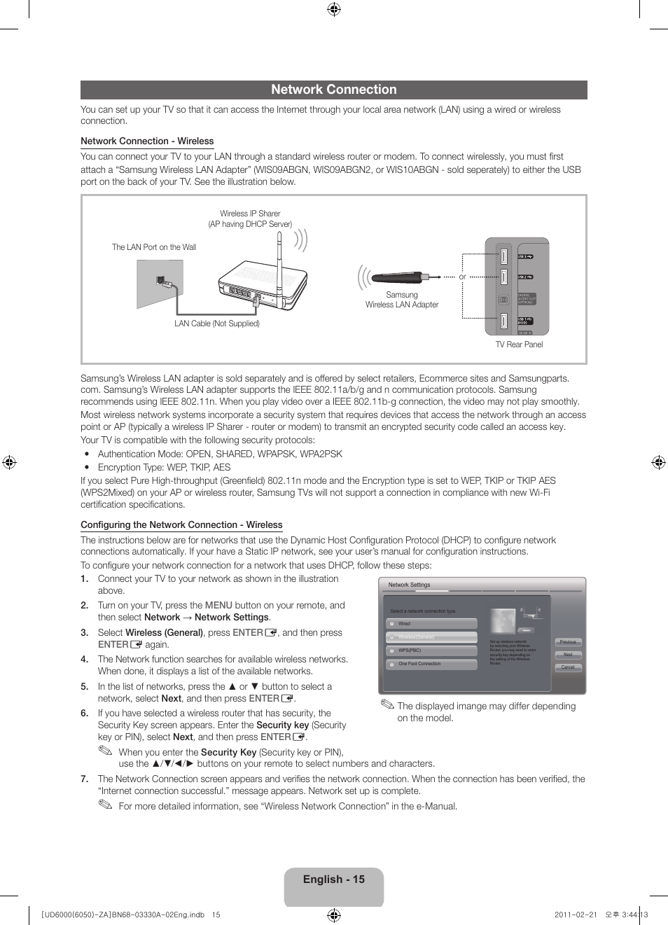 Network connection | Samsung UN32D6000SFXZA User Manual | Page 15 / 25