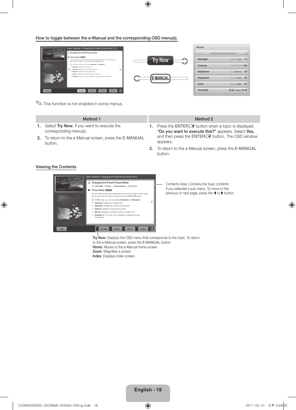 Try now, E-manual, English - 18 | Samsung UN32D6000SFXZA User Manual | Page 18 / 25