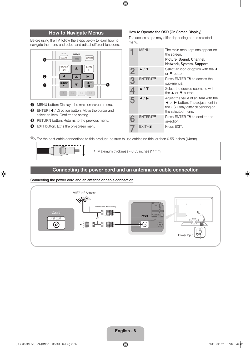 How to navigate menus | Samsung UN32D6000SFXZA User Manual | Page 8 / 25