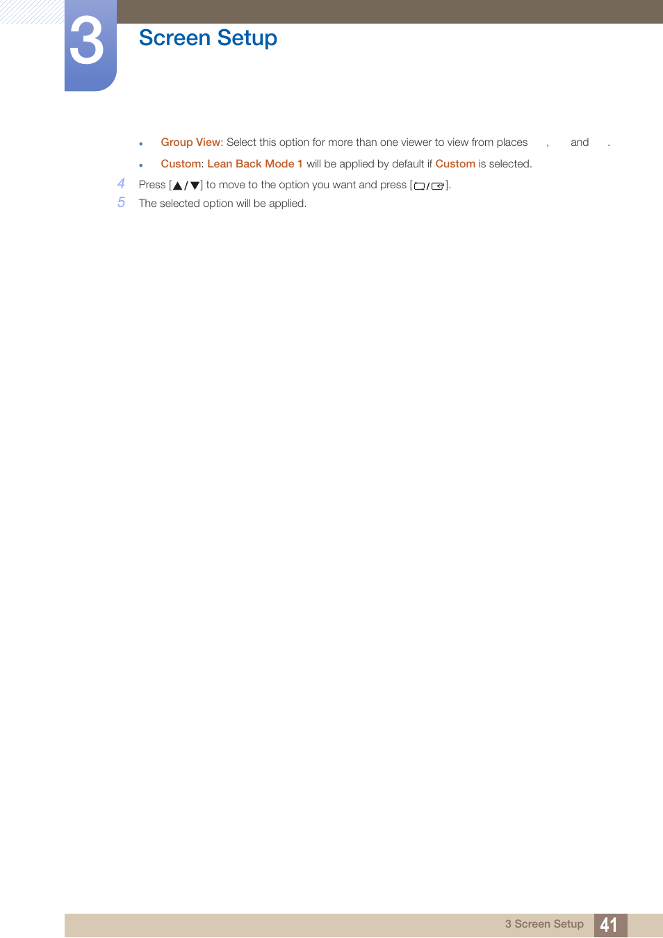 Screen setup | Samsung LS27D390HS-ZA User Manual | Page 41 / 94