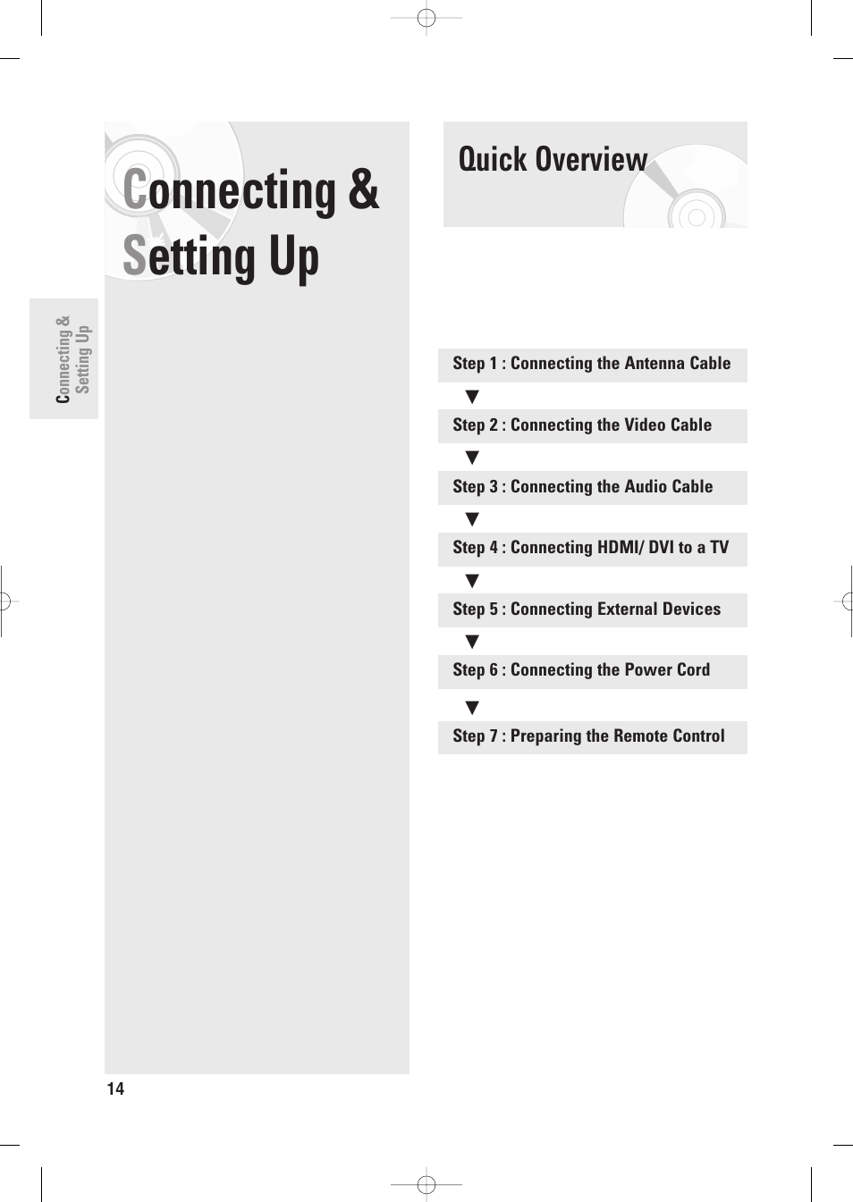 Connecting & setting up, Quick overview, Connecting & s etting up | Samsung DVD-R135-XAA User Manual | Page 14 / 100