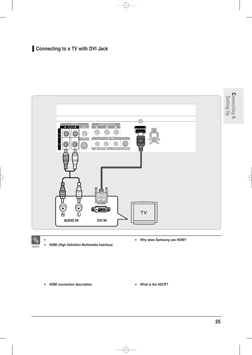 Connecting to a tv with dvi jack | Samsung DVD-R135-XAA User Manual | Page 25 / 100