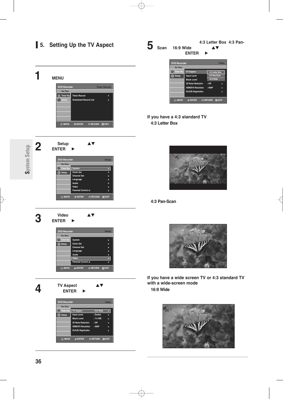Setting up the tv aspect, This allows you to set up the tv screen settings | Samsung DVD-R135-XAA User Manual | Page 36 / 100