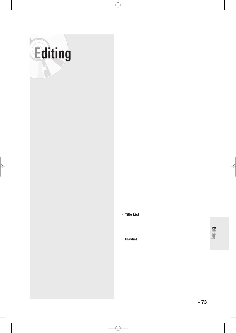 Editing | Samsung DVD-R135-XAA User Manual | Page 73 / 100