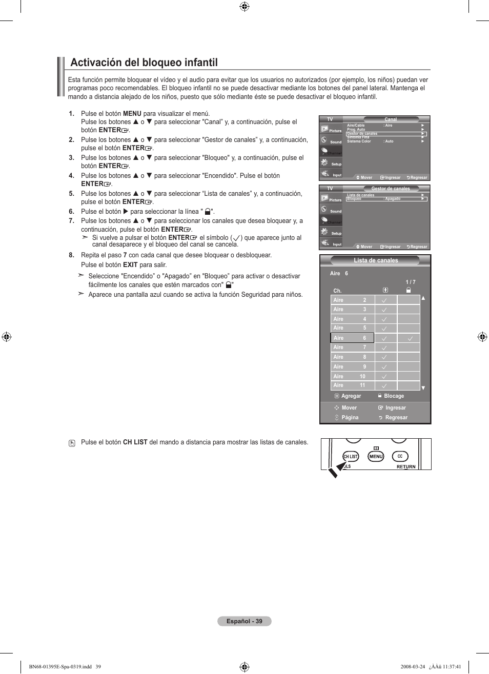 Activación del bloqueo infantil | Samsung LN37A450C1XZP User Manual | Page 103 / 125