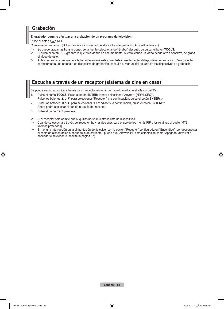 Grabación | Samsung LN37A450C1XZP User Manual | Page 117 / 125