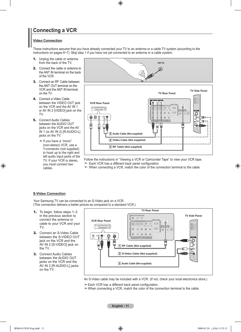 Connecting a vcr | Samsung LN37A450C1XZP User Manual | Page 13 / 125