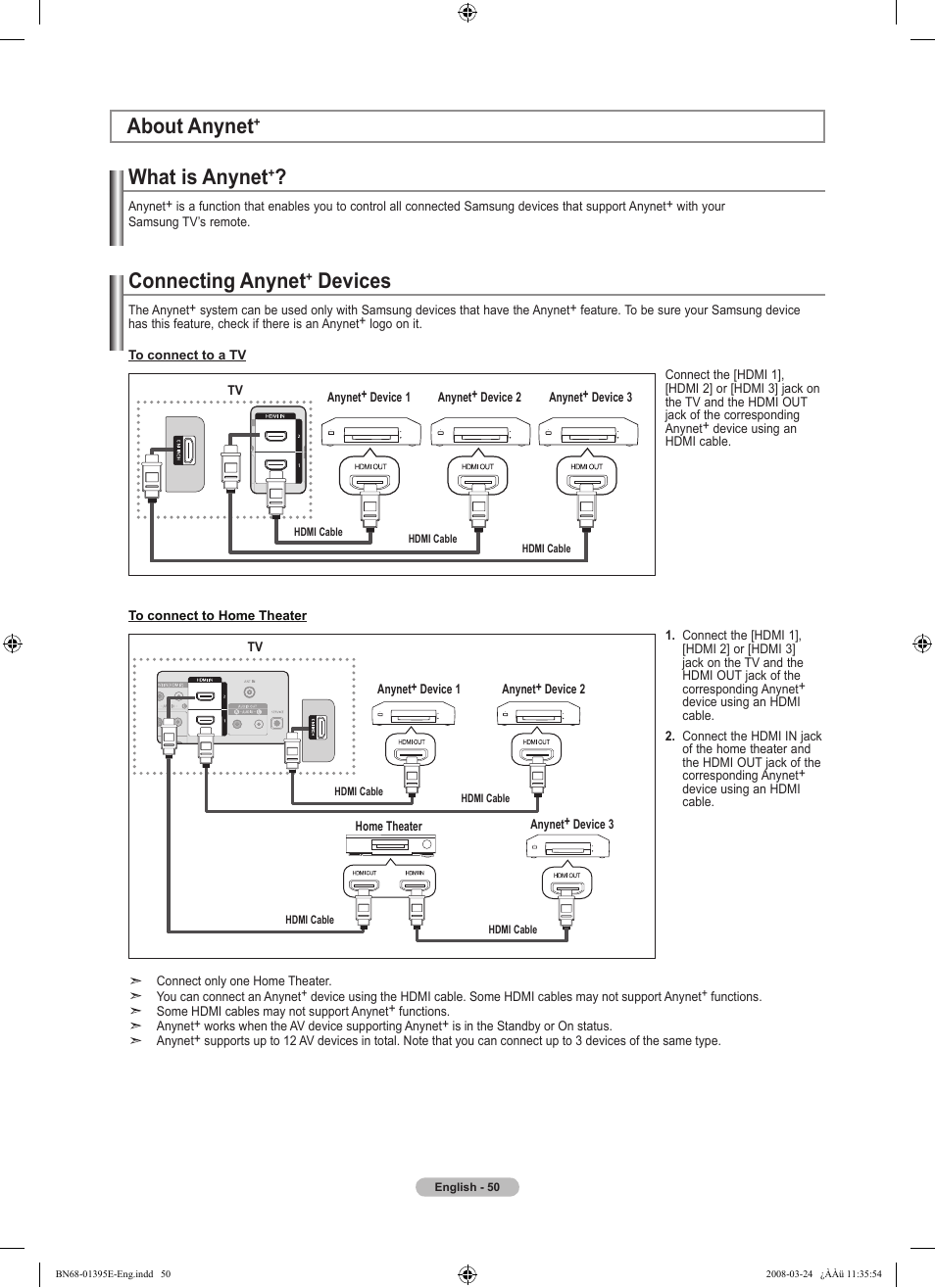 About anynet, What is anynet, Connecting anynet+ devices | Connecting anynet, Devices | Samsung LN37A450C1XZP User Manual | Page 52 / 125
