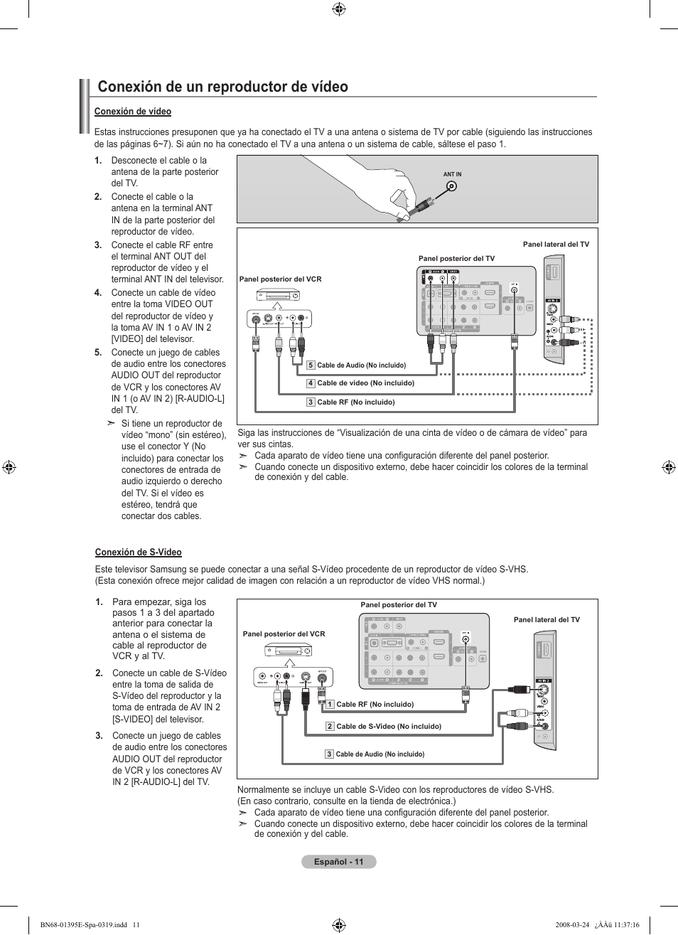 Conexión de un reproductor de vídeo | Samsung LN37A450C1XZP User Manual | Page 75 / 125