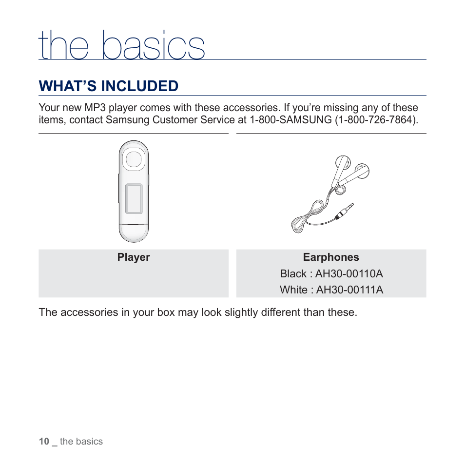 The basics, What’s included | Samsung YP-U5JQR-XAA User Manual | Page 10 / 68
