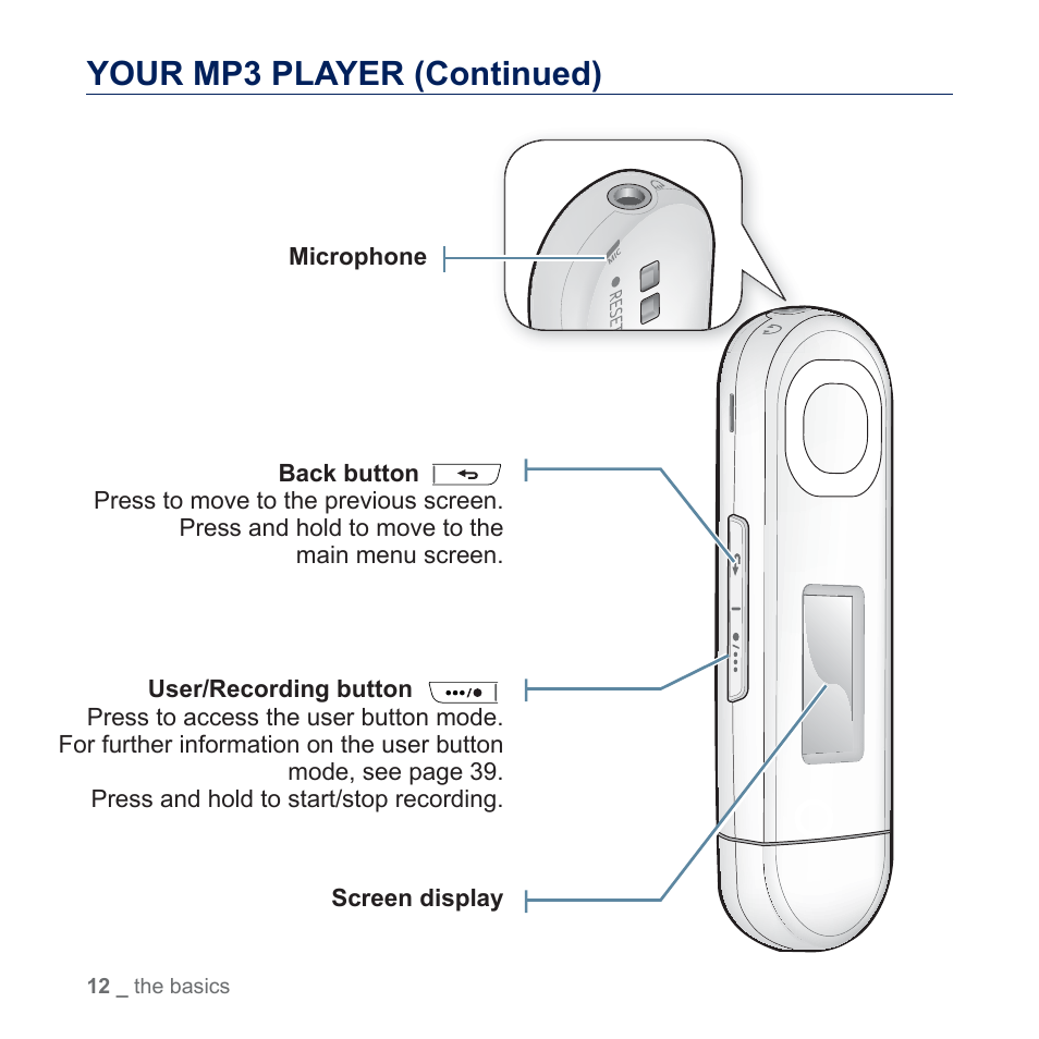Your mp3 player (continued) | Samsung YP-U5JQR-XAA User Manual | Page 12 / 68