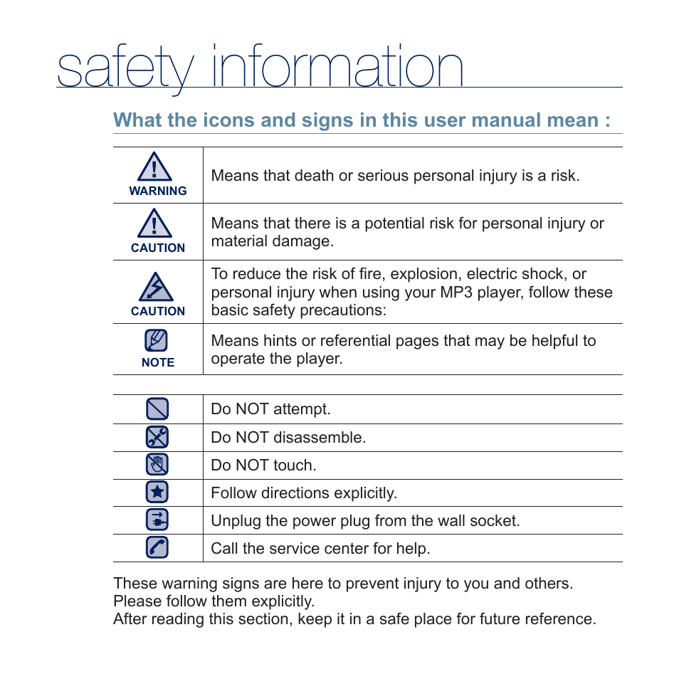 Safety information | Samsung YP-U5JQR-XAA User Manual | Page 3 / 68