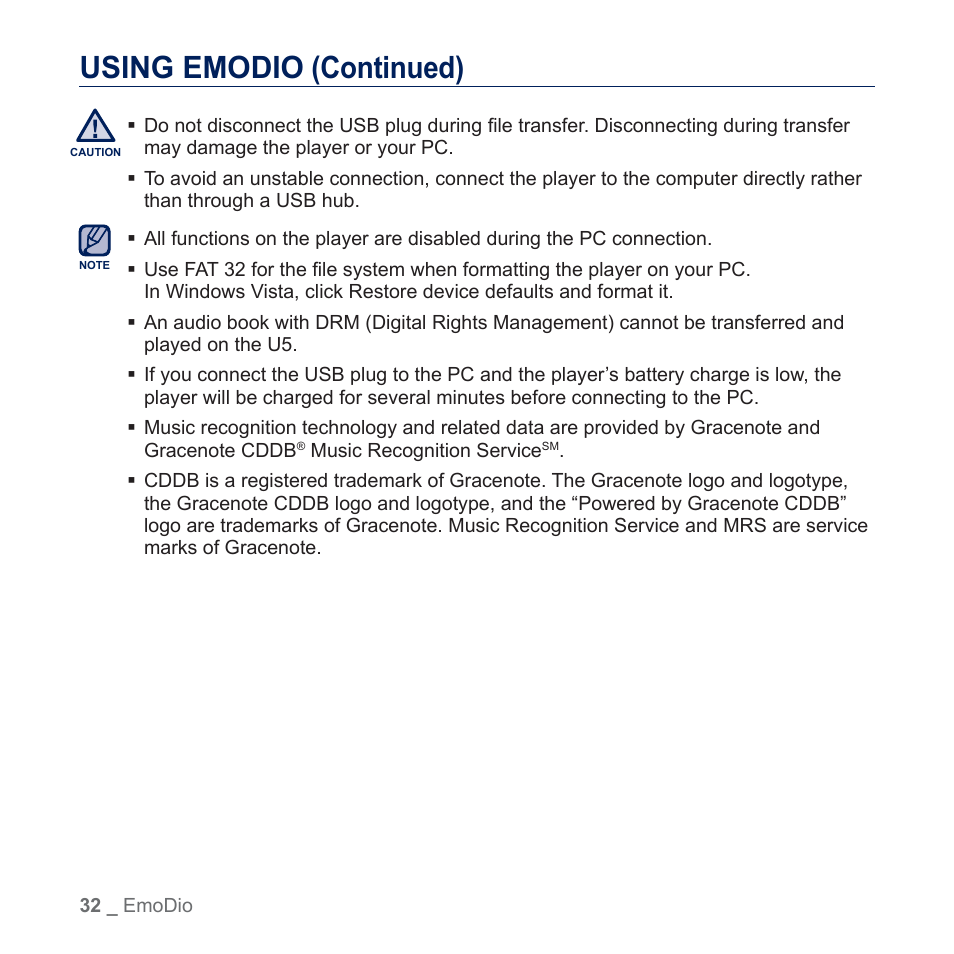 Using emodio (continued) | Samsung YP-U5JQR-XAA User Manual | Page 32 / 68