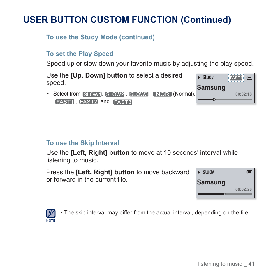 User button custom function (continued) | Samsung YP-U5JQR-XAA User Manual | Page 41 / 68