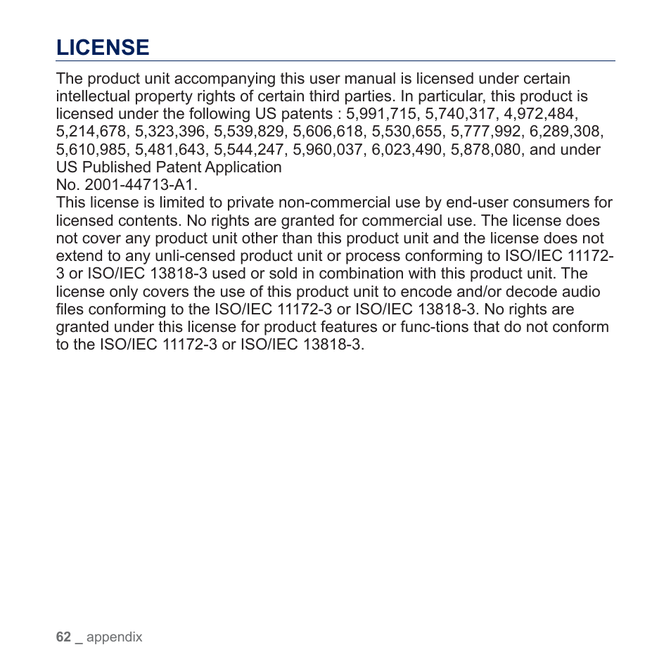 License | Samsung YP-U5JQR-XAA User Manual | Page 62 / 68