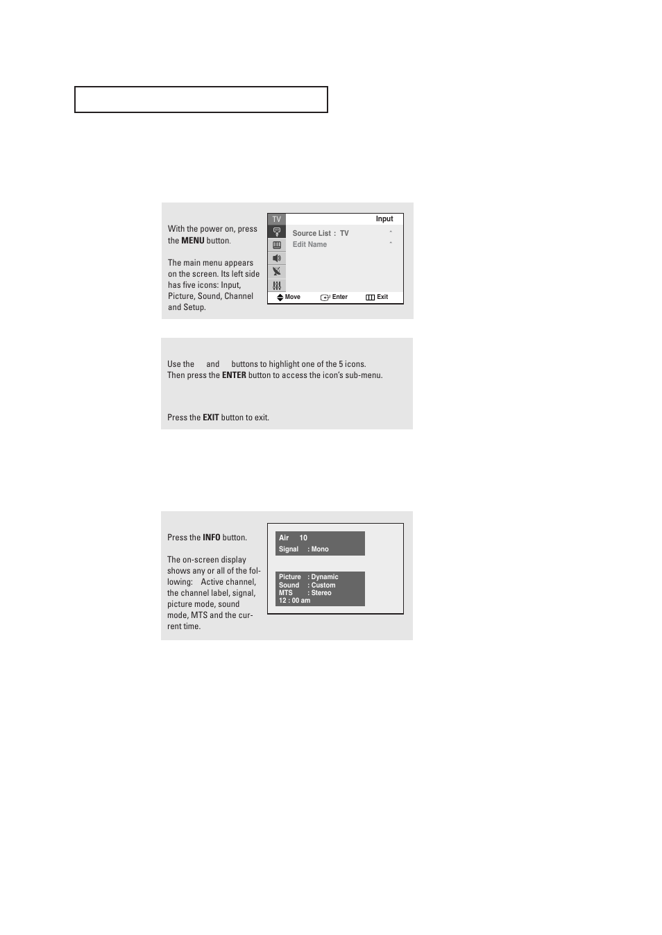 Viewing the menus and on-screen displays, Viewing the menus, Viewing the display | Samsung TXR2735X-XAA User Manual | Page 22 / 62
