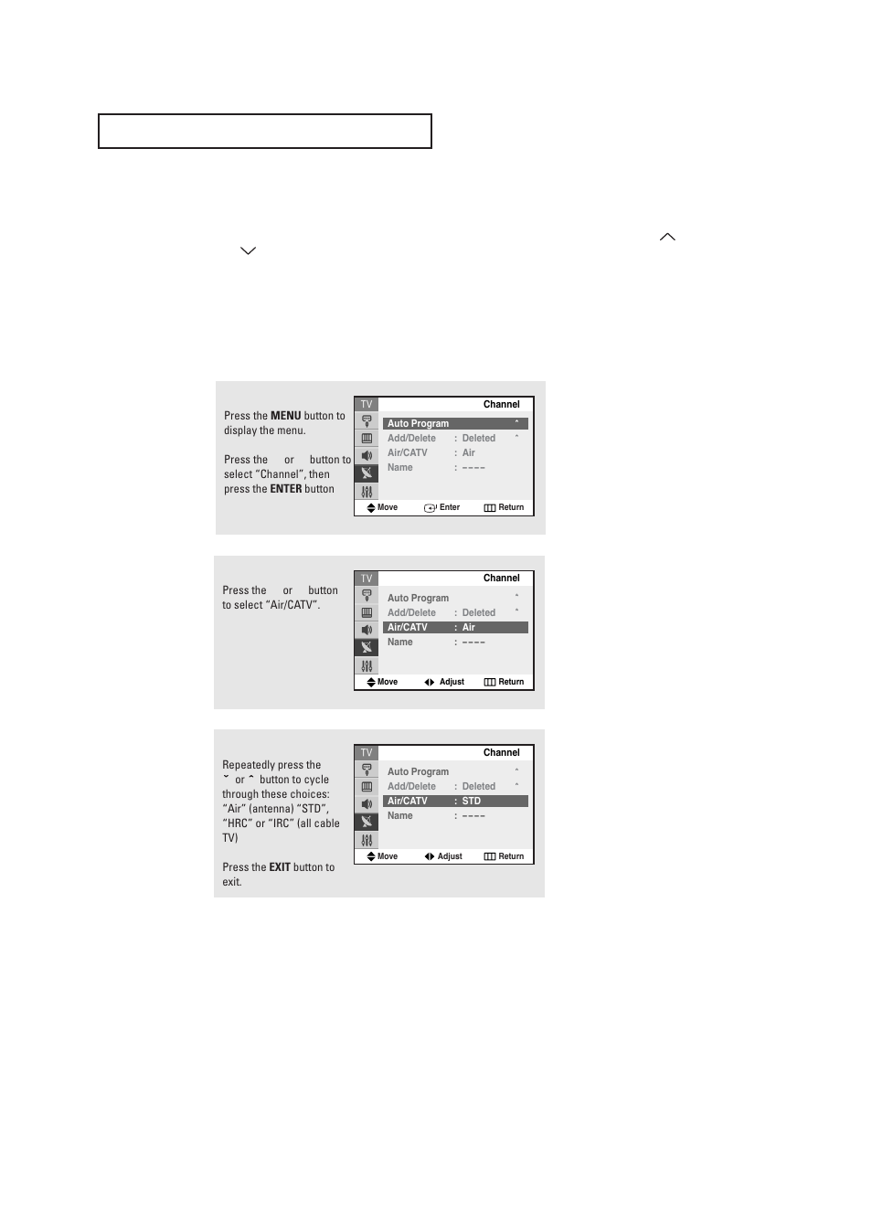 Memorizing the channels, Selecting the video signal-source | Samsung TXR2735X-XAA User Manual | Page 24 / 62