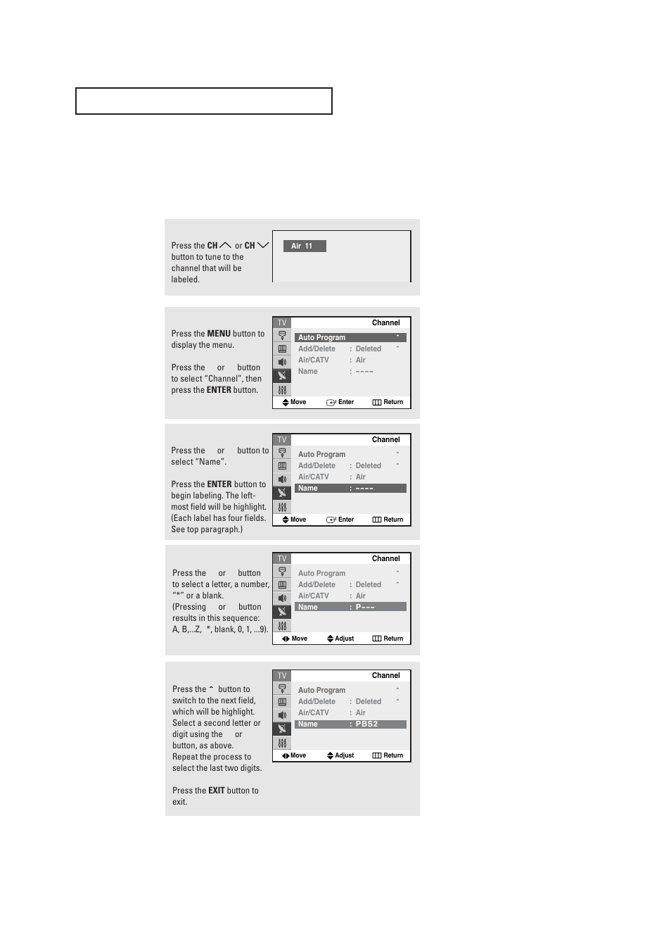 Labeling the channels | Samsung TXR2735X-XAA User Manual | Page 28 / 62