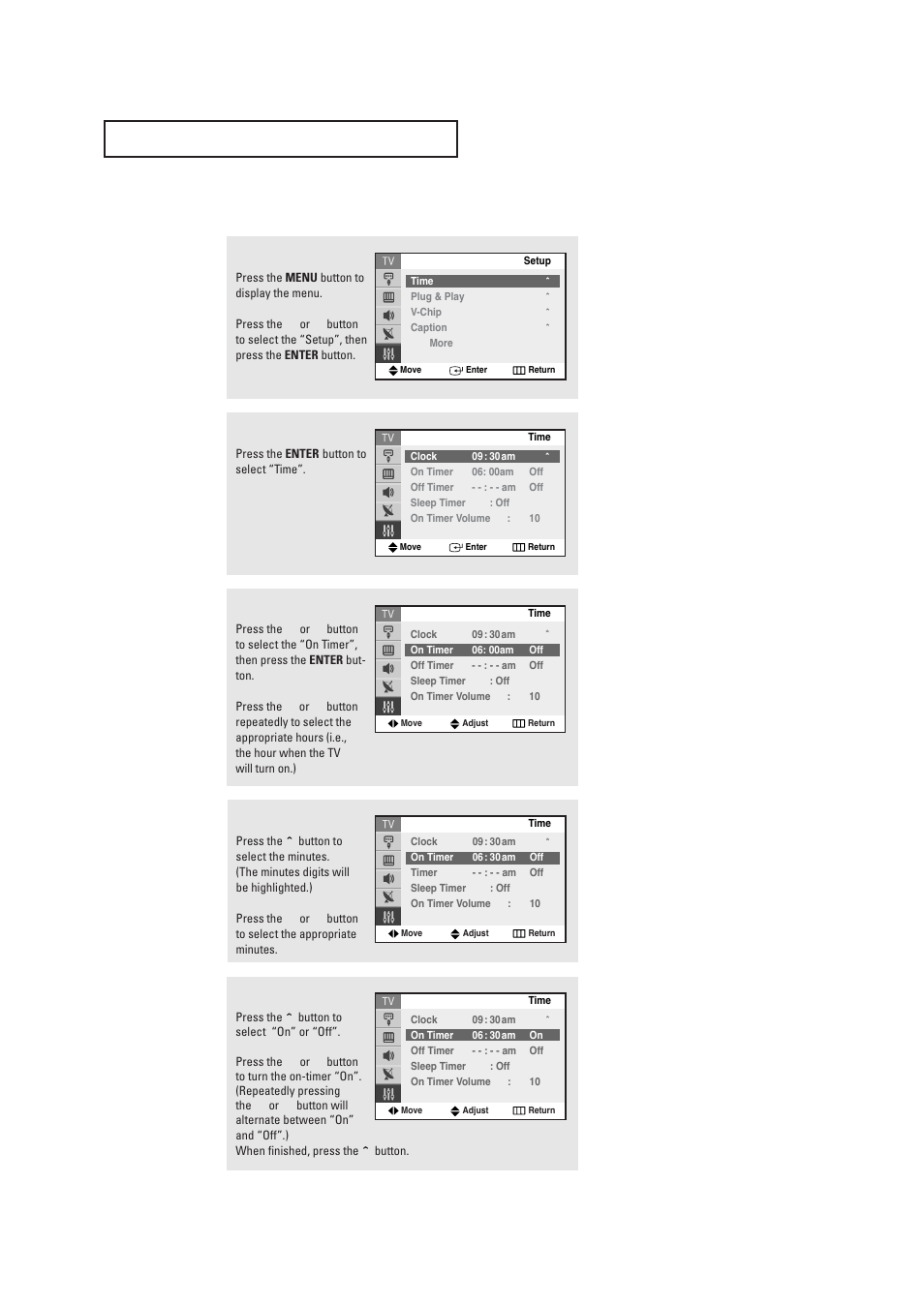 Setting the on/off timer | Samsung TXR2735X-XAA User Manual | Page 46 / 62