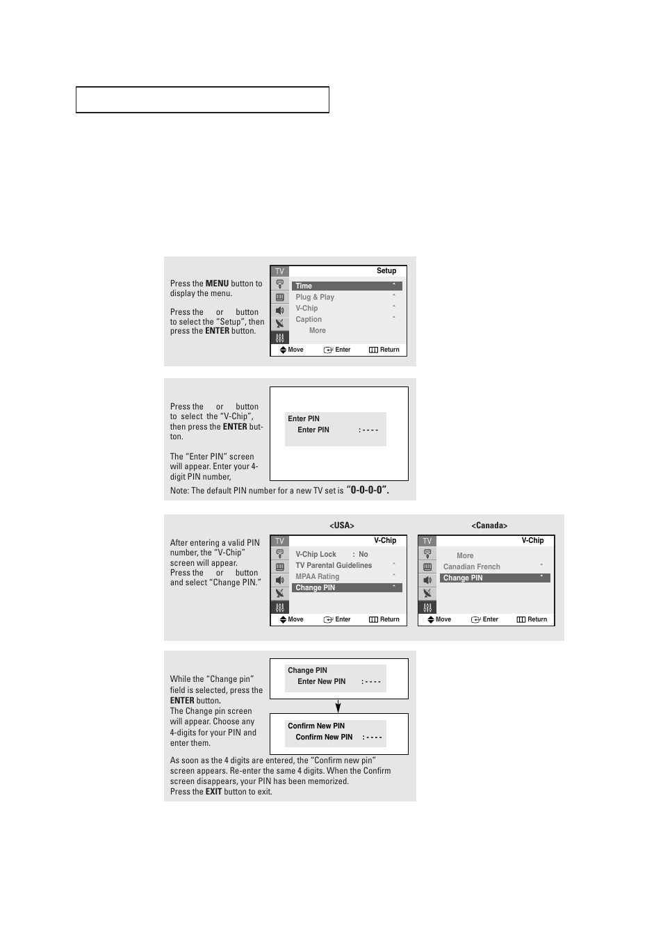 Using the v-chip, Setting up your personal id number (pin) | Samsung TXR2735X-XAA User Manual | Page 49 / 62