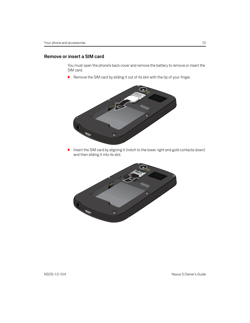 Remove or insert a sim card, Remove or insert a sim card 10 | Samsung OG-I9020FSTTMB User Manual | Page 10 / 16