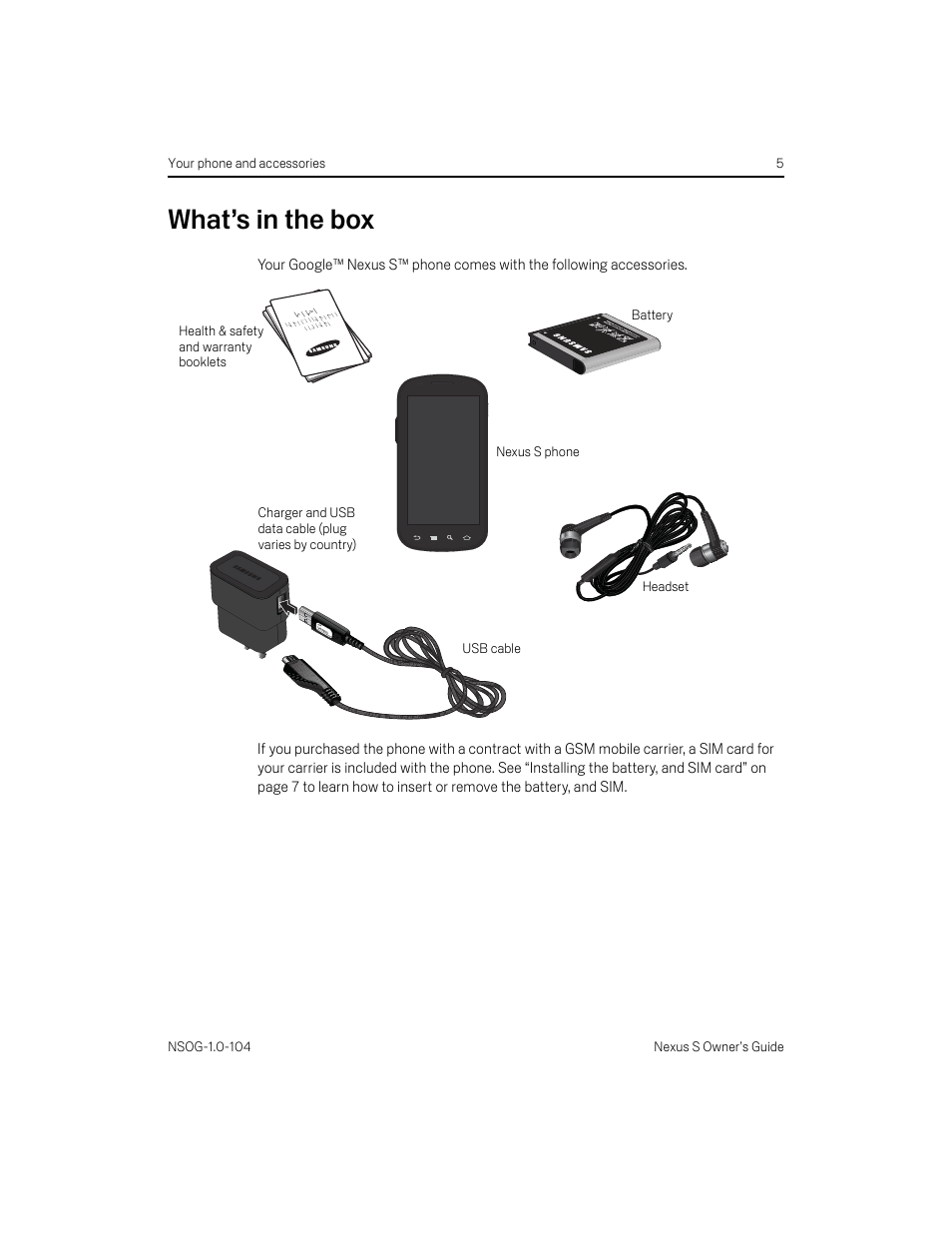 What’s in the box, What’s in the box 5 | Samsung OG-I9020FSTTMB User Manual | Page 5 / 16