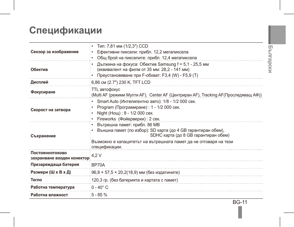 Спецификации | Samsung EC-PL80ZZBPRCA User Manual | Page 101 / 142