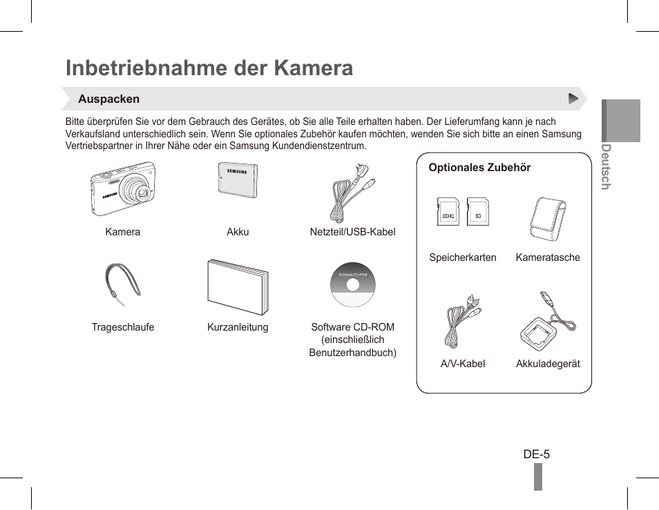 Inbetriebnahme der kamera | Samsung EC-PL80ZZBPRCA User Manual | Page 15 / 142