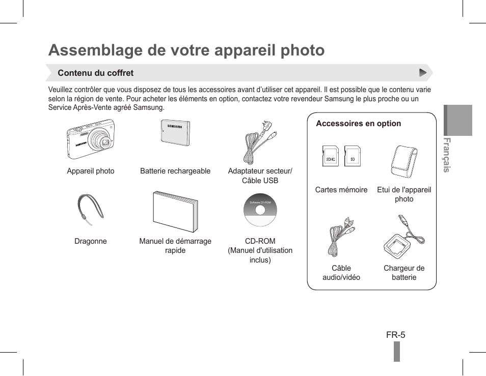 Assemblage de votre appareil photo | Samsung EC-PL80ZZBPRCA User Manual | Page 25 / 142